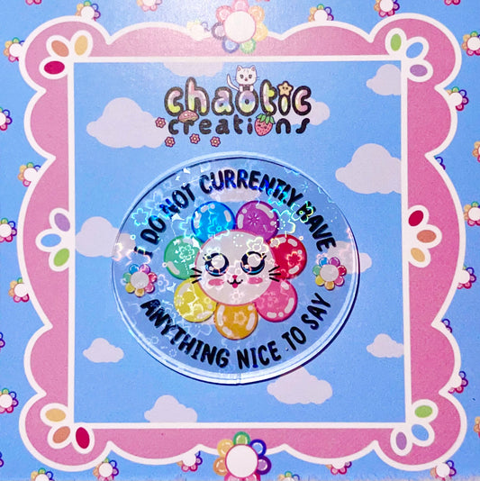 holographic flower cat pin