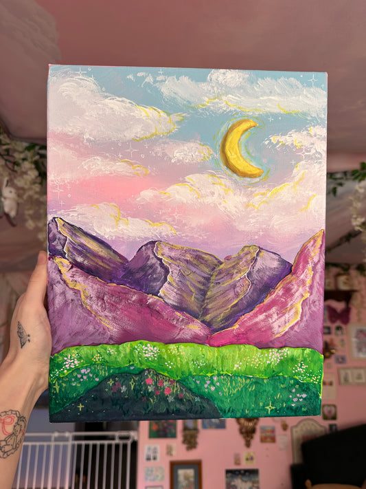 Moonlit Fields 14” x 11” Canvas Acrylic & 3D Clay Painting