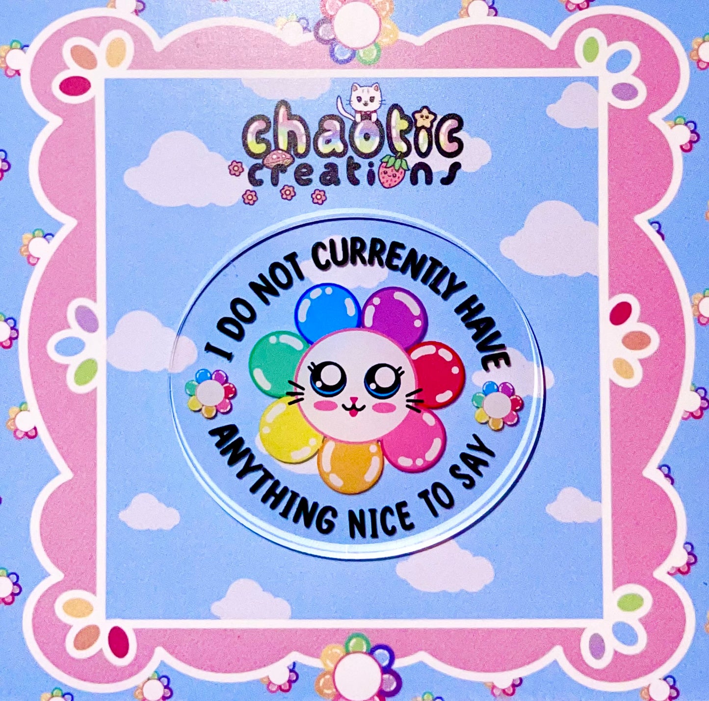 holographic flower cat pin