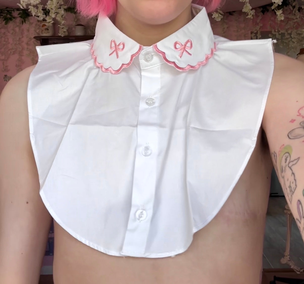 pink bow fake collar