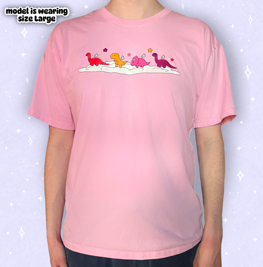 pink sunset dino shirt (run small)